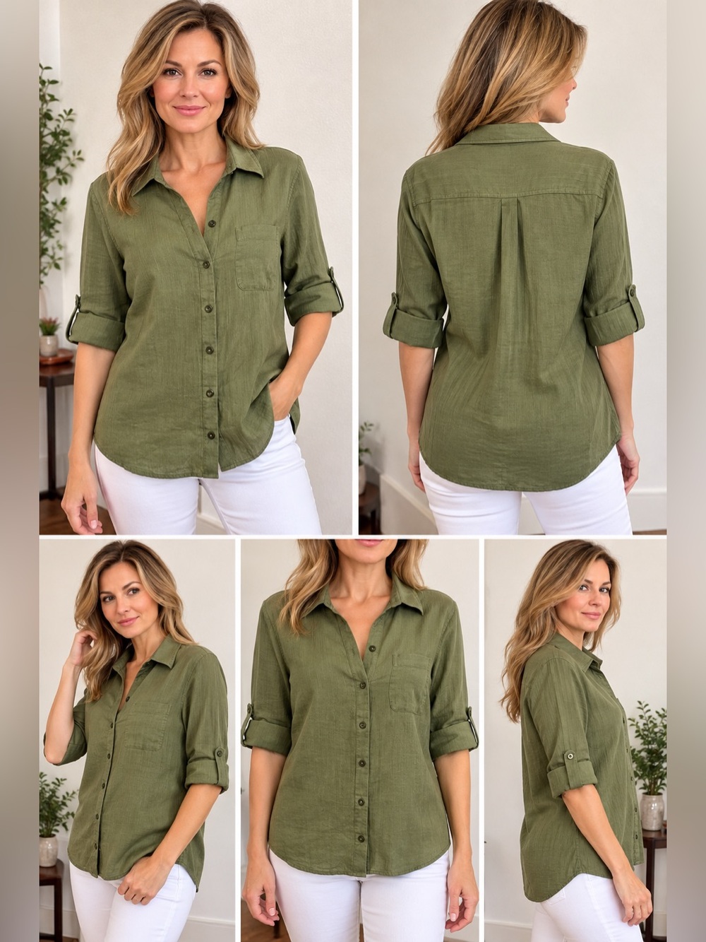 JAG Adley Button Up Shirt Women’s Small Avocado Green 100% Cotton NWT